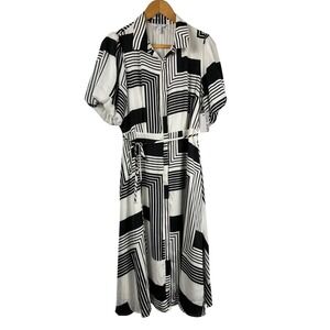 NWTS Black White Shirtdress Midi Belted XL Size
